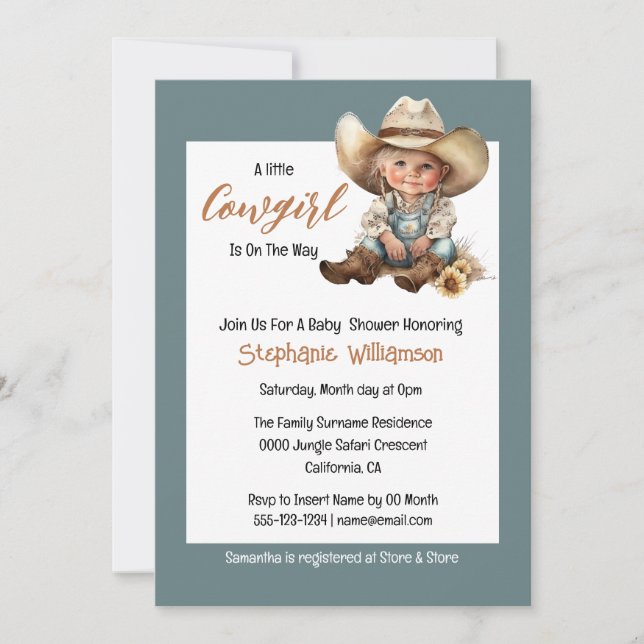 Invitación Bodega salvaje del oeste de Texas, ducha de bebé o (Anverso)