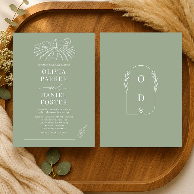 Invitación Bodega Viñedo Rústico Bodas Arte de Línea Verde Sa (Subido por el creador)
