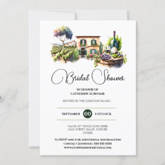 Invitación Bodega vinícola acuarela viña ducha de novia
