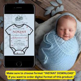 Invitación Body de Aqiqah Azul para Bebé Niño Musulmán Islámi