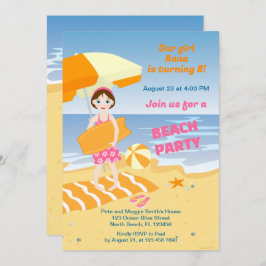 Invitación Bodyboard chica fiesta de cumpleaños de la playa