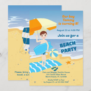 Invitación Bodyboard divertida fiesta de cumpleaños de playa