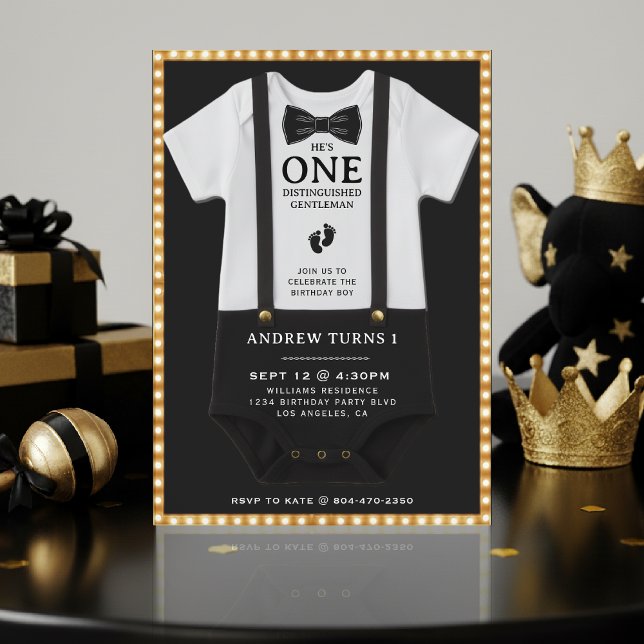 Invitación Bodysuit de Cumpleaños Distinguido para Niño de 1  (Boy 1st Birthday Distinguished Gentleman Bodysuit Invitation
)