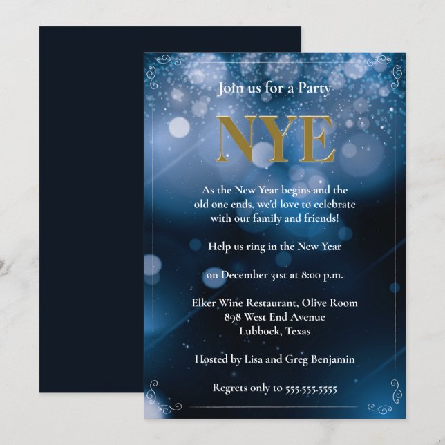 Invitación Bohek azul oscuro ilumina Fiesta de Año Nuevo (Anverso / Reverso)