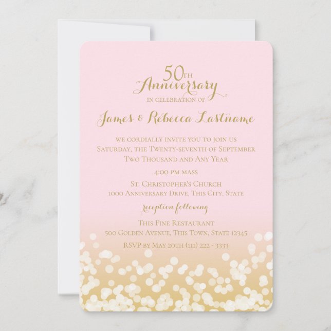 Invitación Bohek de oro y rosa 50 años (Anverso)