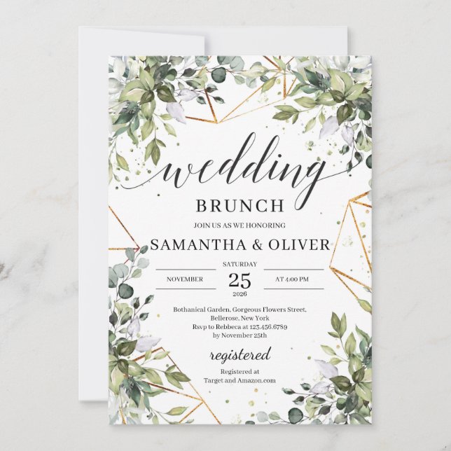 Invitación Bohemia bohemia vegetación follaje dorado boda (Anverso)