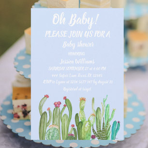 Invitación Bohemia Cactus Blue Boy Chica Watercolor Bebé