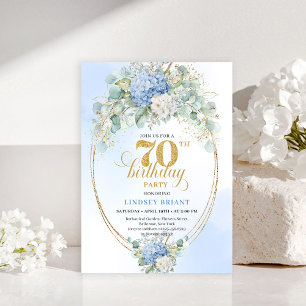 Invitación Bohemia de Cumpleaños 70 Floral Azul Do