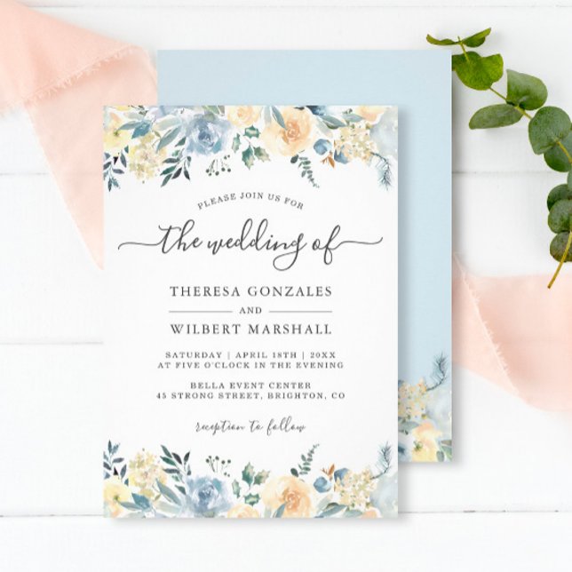 Invitación Bohemia de primavera floral azul de vainilla (Subido por el creador)