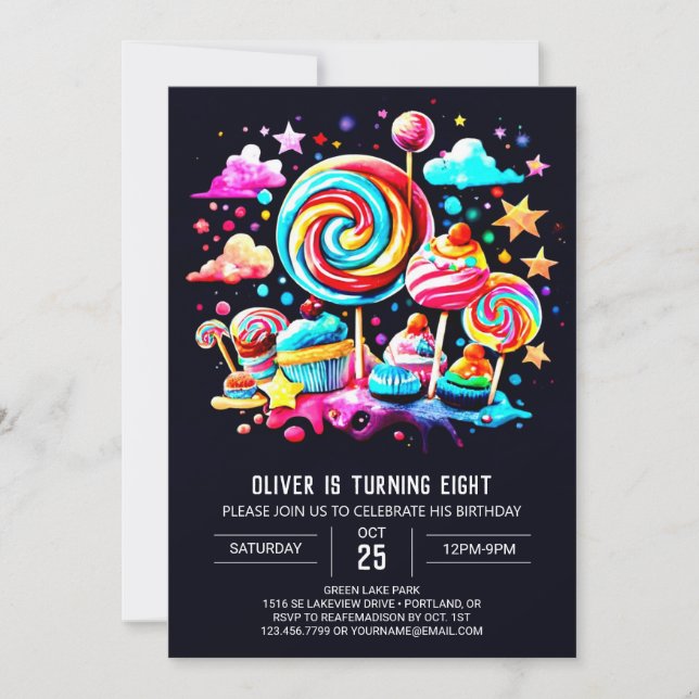 Invitación Bohemia Dulce Candyland Cumpleaños (Anverso)