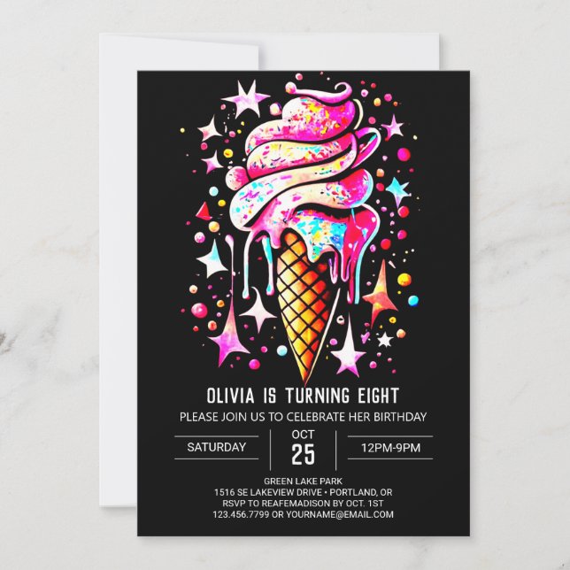 Invitación Bohemia Dulce Girly Crema de Hielo Chica Cumpleaño (Anverso)