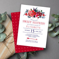 Invitación bohemia floral rústica de color rojo ma