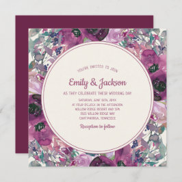 Invitación Bohemia Jardín Morado Acuarela Floral Boda