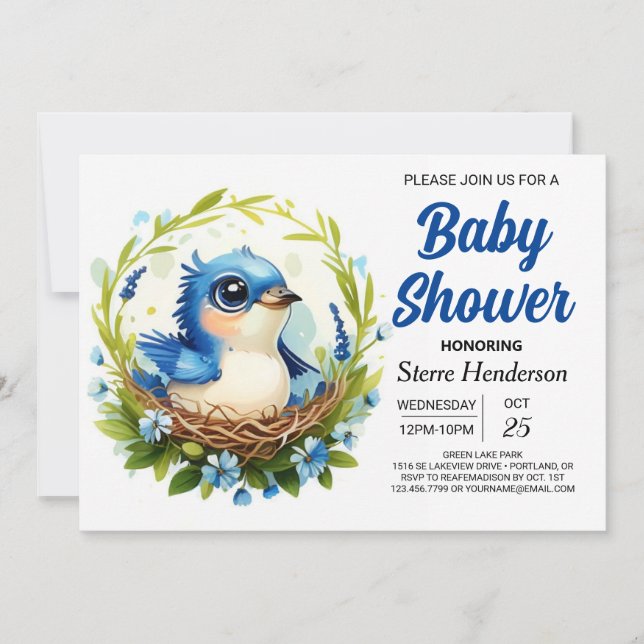 Invitación Bohemia Nest Moda Bird Boy Baby Shower (Anverso)