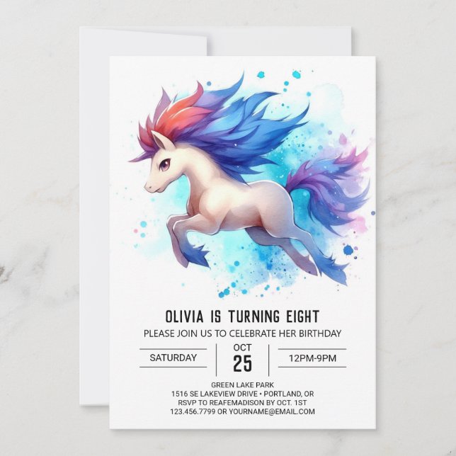 Invitación Bohemia Personalizado Horse Cumpleaños (Anverso)