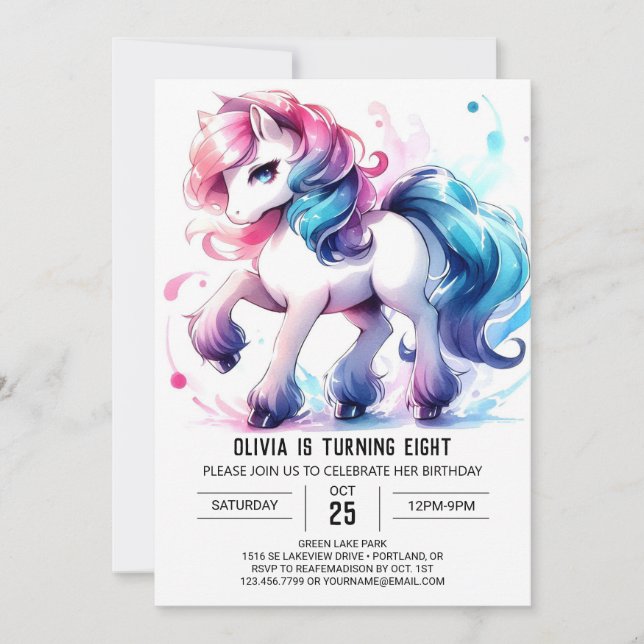 Invitación Bohemia Personalizado Horse Cumpleaños (Anverso)