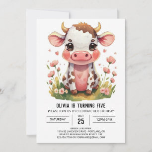 Invitación Bohemia Rosa Moderno Cumpleaños de la Vaca