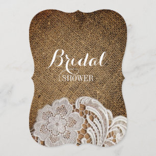 Invitación bohemia rústica de campo occidental, burlap y lace