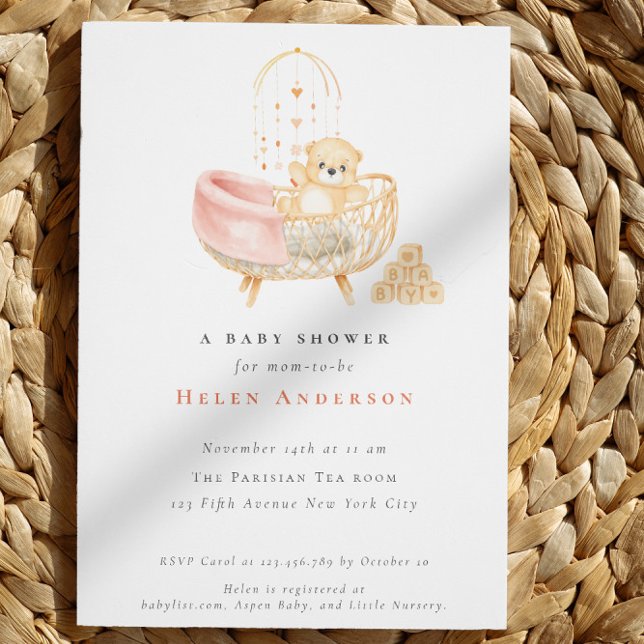 Invitación Bohemia Teddy Bear acuarela Neutral Baby Shower (Bohemian Teddy Bear Watercolor Neutral Baby Shower Invitati)