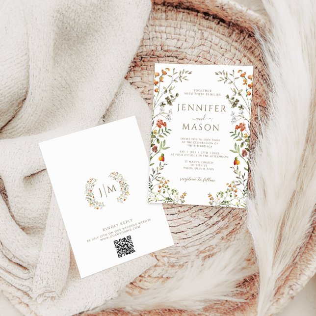 Invitación Bohemian Autumn Meadow Flower Wreath Fall Wedding (Subido por el creador)