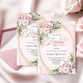 Invitación Bohemian Blush Pink Flowers Gold Shower