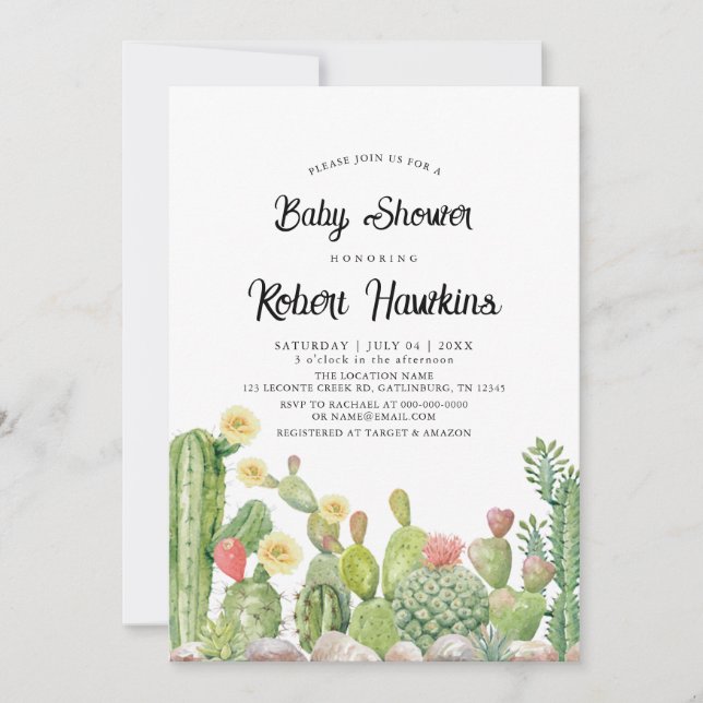 Invitación Bohemian Boho Cactus Sexo Neutral Baby Shower (Anverso)