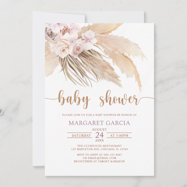 Invitación Bohemian Boho Pampas Grass Baby Shower (Anverso)