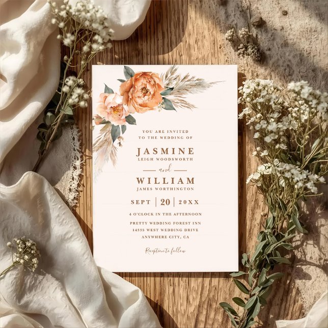 Invitación Bohemian Bouquet Rustic Elegant QR Code Wedding (Subido por el creador)