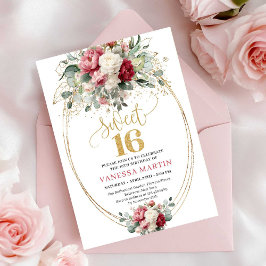 Invitación Bohemian Burgundy Blush Greenery Sweet 16 Invites