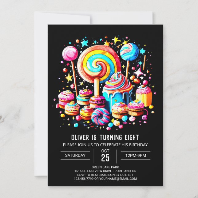 Invitación Bohemian Candy Wonderland Cumpleaños (Anverso)