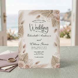 Invitación Bohemian Chic Rose Pampas Grass Wedding