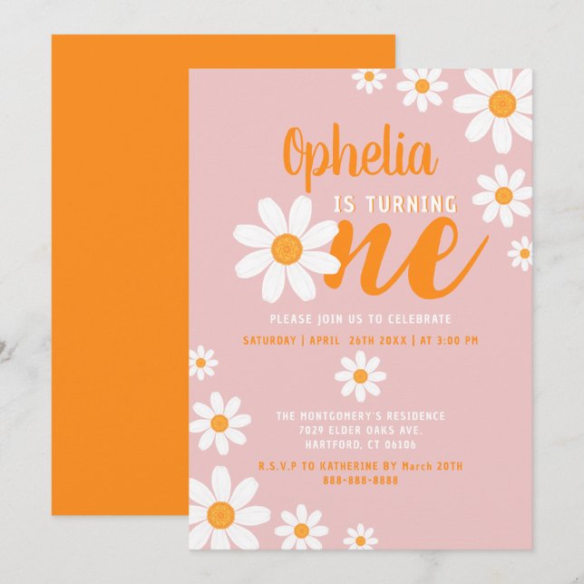 Invitación Bohemian Daisy Fiesta de cumpleaños  Dusty Rosa Cu (Anverso / Reverso)