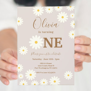 Invitación Bohemian Daisy Floral Primer Fiesta de cumpleaños