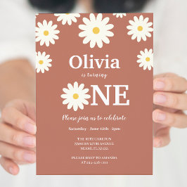 Invitación Bohemian Daisy Floral Primer Fiesta de cumpleaños