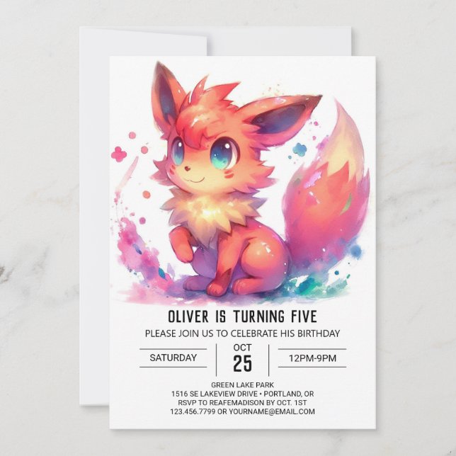 Invitación Bohemian Digital Fox Birthday (Anverso)