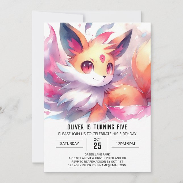Invitación Bohemian Digital Fox Birthday (Anverso)
