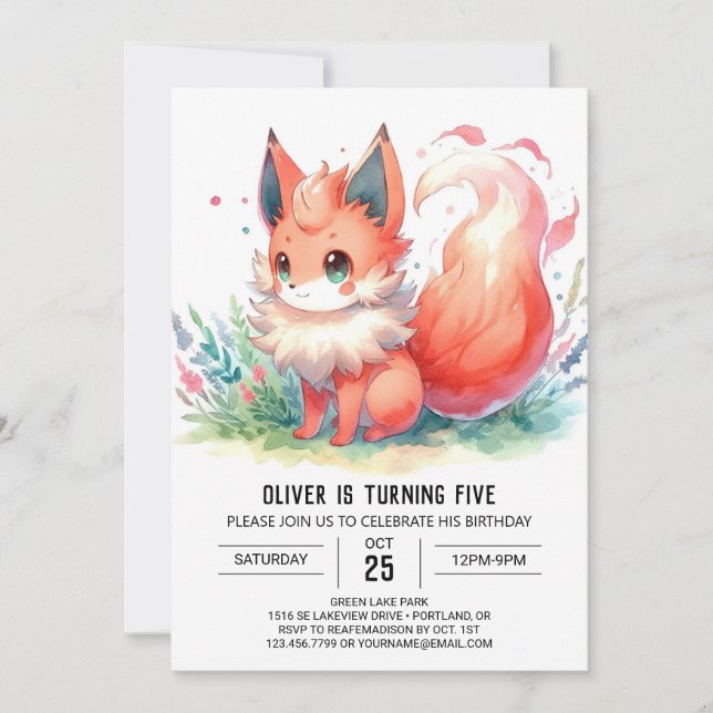 Invitación Bohemian Digital Fox Birthday (Anverso)
