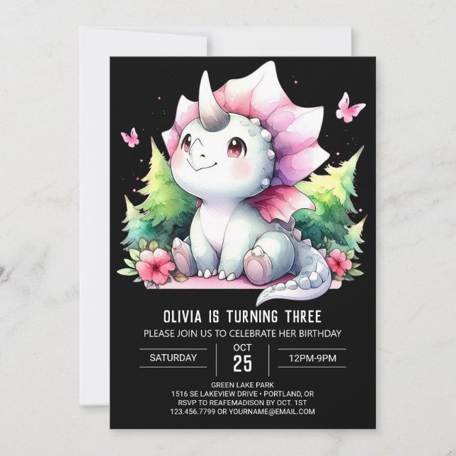 Invitación Bohemian Dino Triceratops Cumpleaños (Anverso)