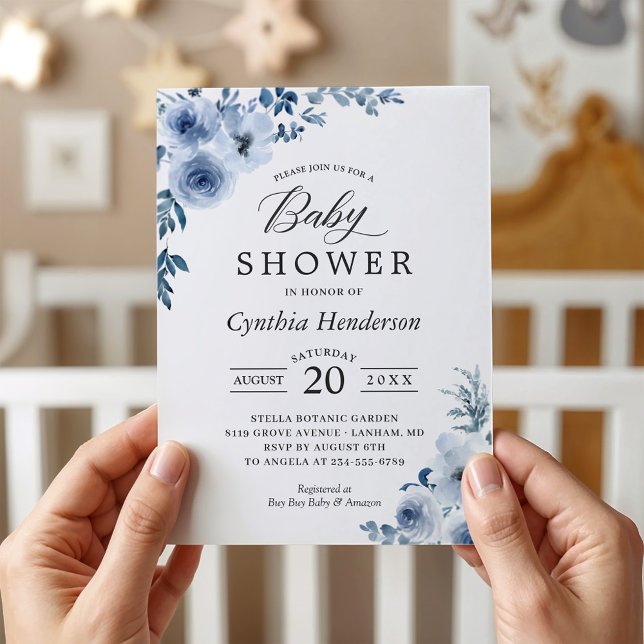 Invitación Bohemian Dusty Blue Floral Baby Shower (Subido por el creador)