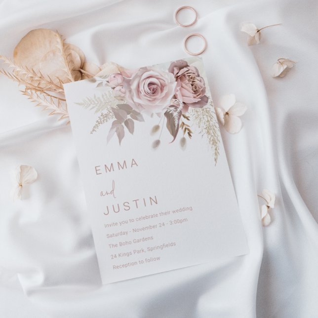 Invitación Bohemian Dusty Rosa Boda Floral de Rubor (Subido por el creador)