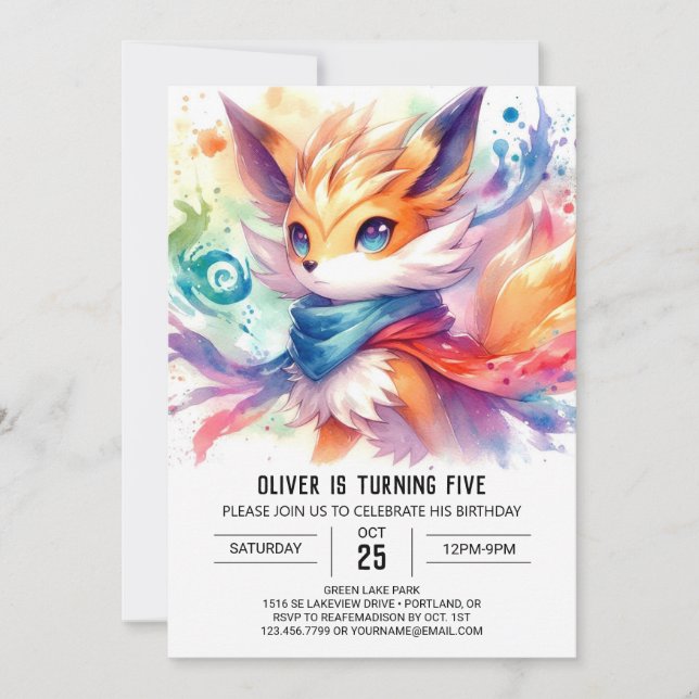 Invitación Bohemian Editable Fox Birthday (Anverso)