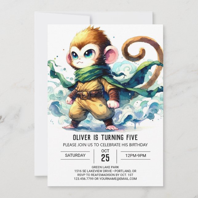 Invitación Bohemian Editable Monkey Cumpleaños (Anverso)