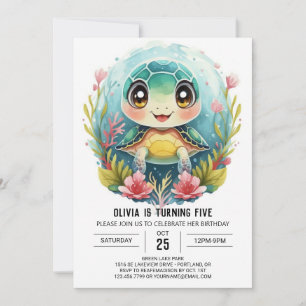Invitación Bohemian Elegant Turtle Chica Cumpleaños