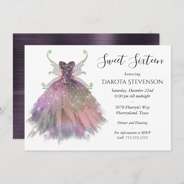 Invitación Bohemian Fairy Ball Gown | Muted Ombre Wine Sheen (Anverso / Reverso)