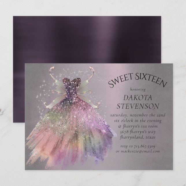 Invitación Bohemian Fairy Ball Gown | Muted Ombre Wine Sheen (Anverso / Reverso)
