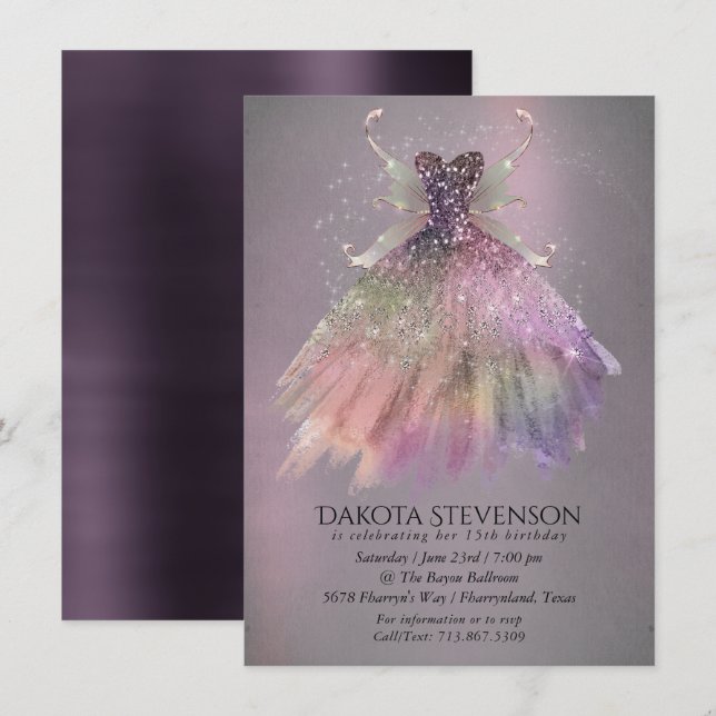 Invitación Bohemian Fairy Ball Gown | Muted Ombre Wine Sheen (Anverso / Reverso)