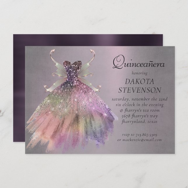 Invitación Bohemian Fairy Ball Gown | Muted Ombre Wine Sheen (Anverso / Reverso)