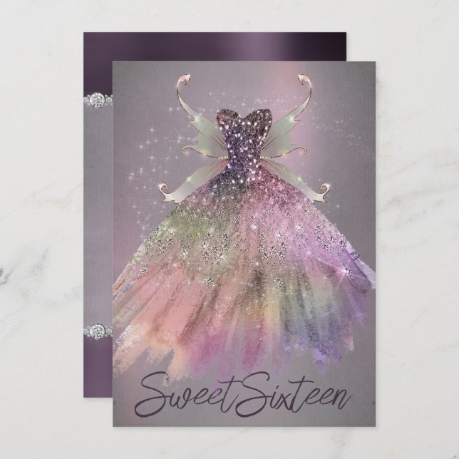 Invitación Bohemian Fairy Ball Gown | Muted Ombre Wine Sheen (Anverso / Reverso)