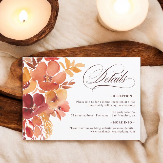 Invitación Bohemian Fall moda Floral detalles del boda (Bohemian Fall Floral chic script details wedding Invitation)