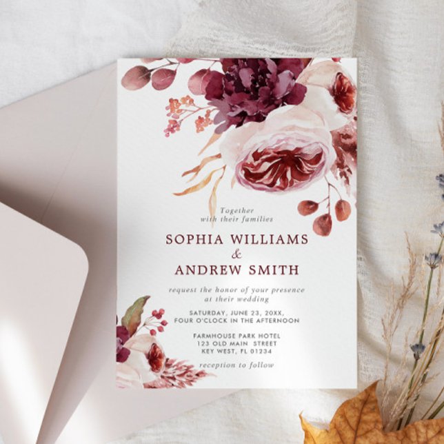Invitación Bohemian Fall Rosa Boda Floral (Subido por el creador)